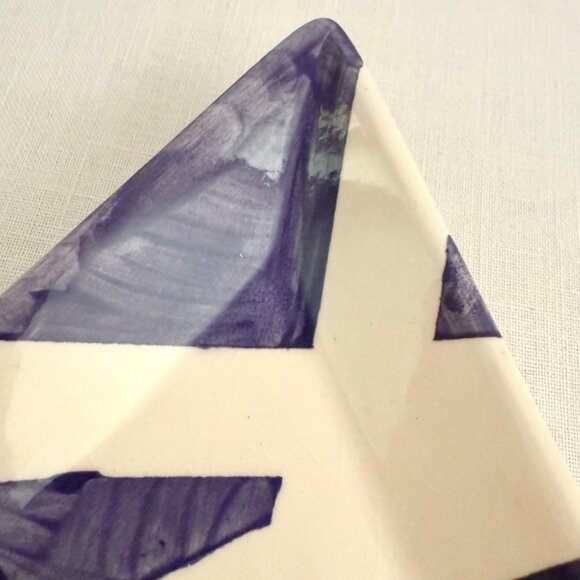 EBK 2014 Hand Painted Triangular Ceramic Dish Purple Abstract Design Signed - Picture 8 of 10